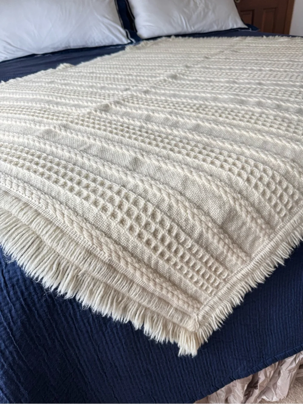 Tapestries Ireland Helena Ruuth Ivory Cable Knit Fringe Throw Blanket Irish Wool
